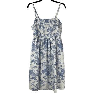 Universal Thread Blue Floral Smocked Linen Spaghetti Strap Sundress Dress Size M